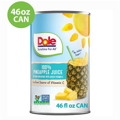 Dole All Natural 100 Pineapple Juice 46 Fl Oz Can