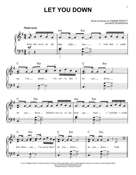 Let You Down Sheet Music Nf Easy Piano