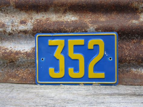 Vintage Number Sign 352 Blue And Yellow Metal Sign Boat Etsy