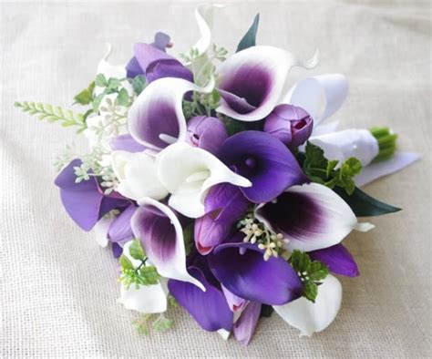 Wedding Bouquet Off White And Purple Heart Tulips And