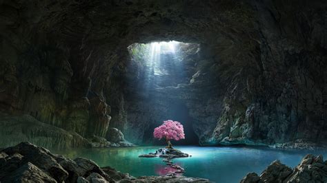 Wallpaper Id 159027 Nature Landscape Trees Water Cave Rock