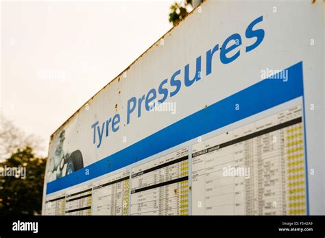 Tyre Pressure Chart For Modern Cars Stock Photo Alamy