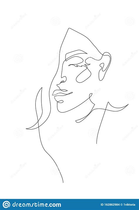 Young Woman Portrait Continuous Line Drawing Fashion