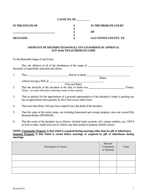 Texas Small Estate Affidavit Form Pdf Printableaffidavitform Com