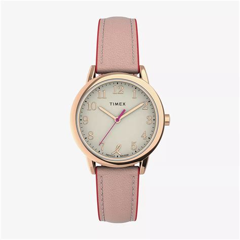 Timex Womens Pink Leather Strap Watch Tw2v53000jt Jcpenney