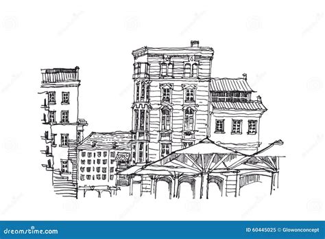 European Architecture Sketch Doodle Illustration Stock Illustration