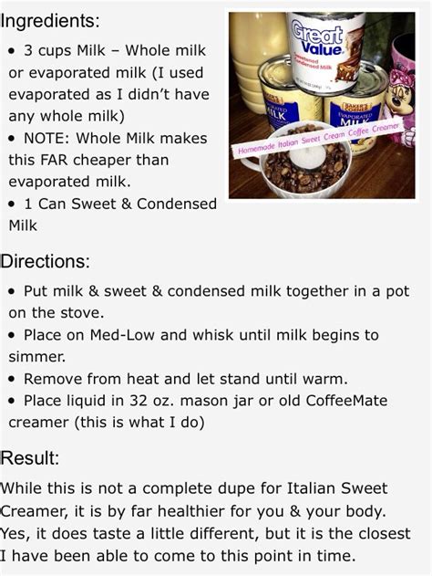 Milk is used in recipes for various reasons. Knock off Italian sweet cream coffee creamer | Coffee ...