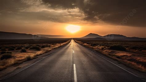 An Empty Road At Sunset In A Desert Background Picture Of Open Road