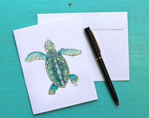 Sea Turtle Note Cards Loggerhead Sea Turtle Blank Etsy