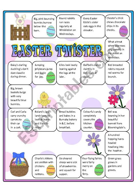 Easter Twister Boardgame With Tongue Twisters Esl Worksheet By Pinky