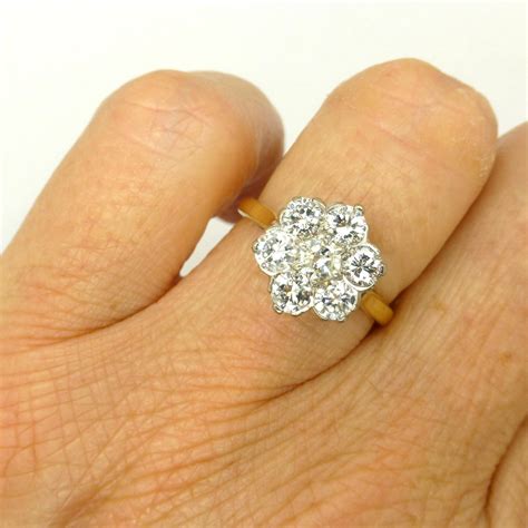 Vintage Diamond Cluster Engagement Ring Platinum 18ct 18k Etsy