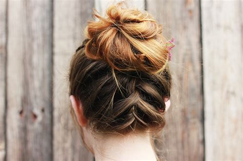 I'm excited about the upside down french braid. Messy Upside Down French Braid Bun - The Merrythought