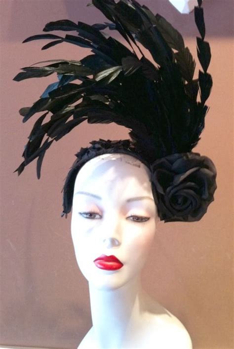 Black Feather Vintage Runway Hat Millinery Fashion Couture