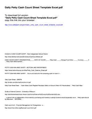 Fillable Online Daily Petty Cash Count Sheet Template Excel Fax Email