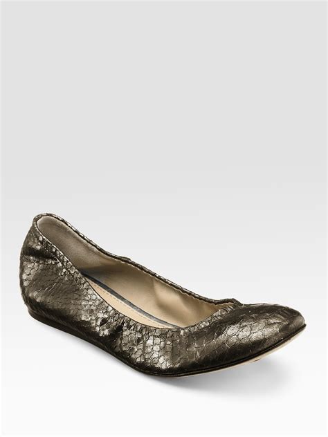 Vera Wang Lavender Snakeembossed Leather Ballet Flats In Brown Lyst
