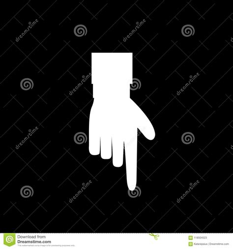 White Hand With Index Finger Pointing Down On Black Background Stock