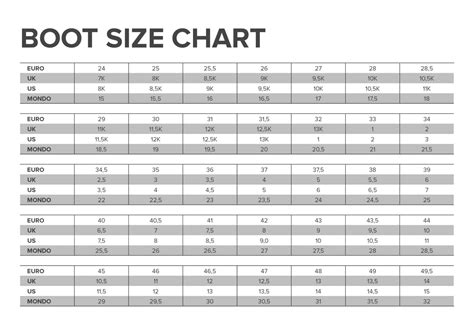 Boot Shoe Size Chart