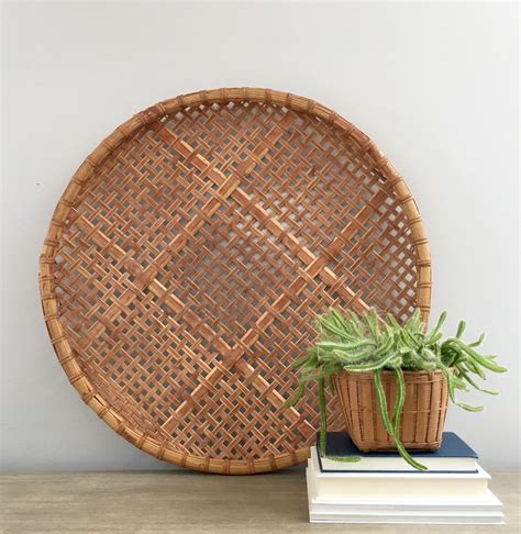 Large Winnowing Basket 27 Woven Bamboo Basket Open Weave Coastal Boho ...