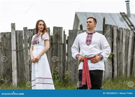 A Couple In Love In Russian Traditional Dresses Stock Image Image Of