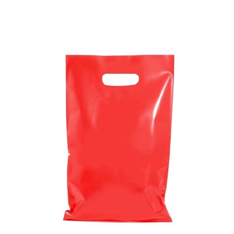 100 X Plastic Carry Bags Small Medium With Die Cut Handle Ldpe Red