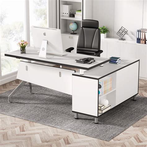 Buy Tribesigns Modern L Shaped Office Desk With File Cabinet Inch Large Corner Computer Desk