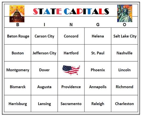 Us State Capitals Bingo Game 60 Cards Classroom Teaching Etsy