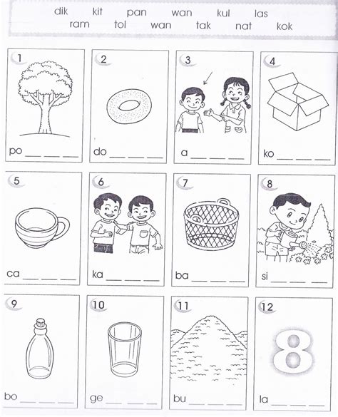 Latihan Pengukuhan 4 Lengkapkan Perkataan Dengan Suku Preschool Riset