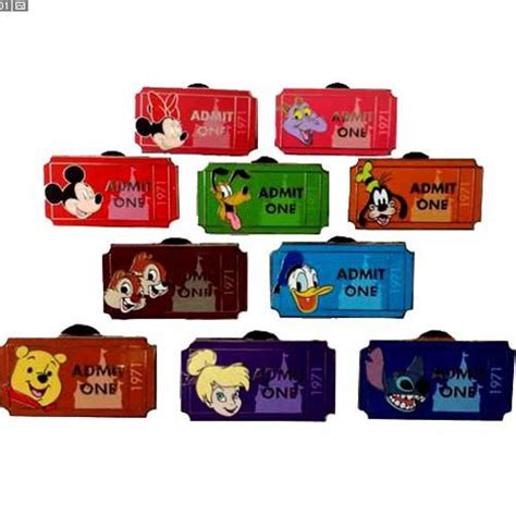 Disney Mystery Pin Admit One Ticket Pass Complete Set Chaser