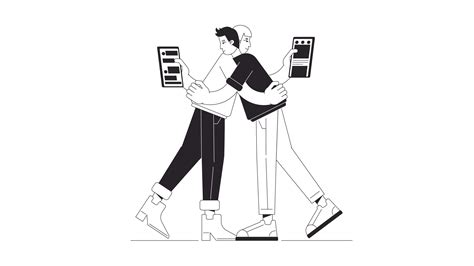 Partner Phubbing Bw Animation Animated Couple Hugging With Phones D Flat Monochromatic Thin