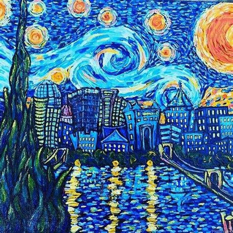 Starry Night Van Gogh Painting Art City Scape Shamudy
