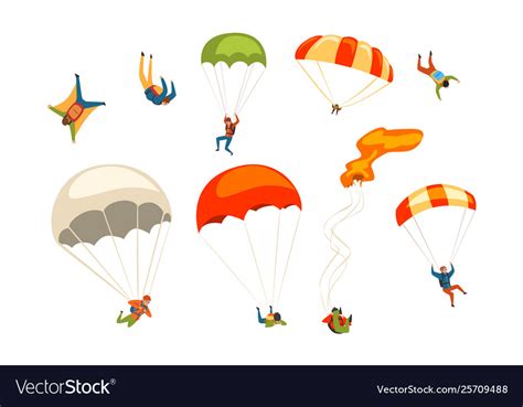 Skydivers Flying With Parachutes Set Extreme Vector Image