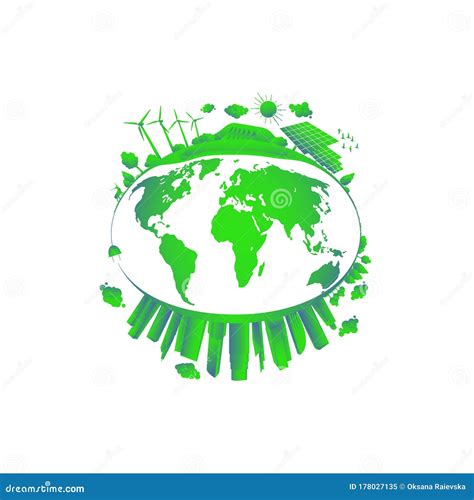 Green City Concept Solar And Wind Power Stock Vector Illustration Of