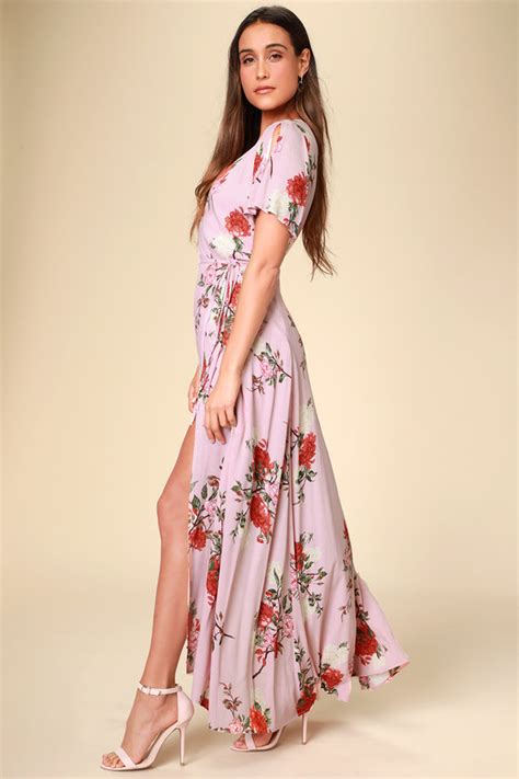 Pink Floral Print Dress Blush Pink Maxi Dress Wrap Maxi Dress Lulus