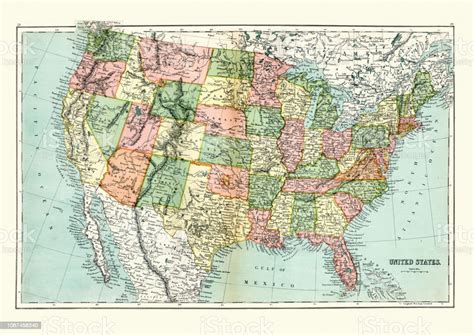 Antique Map Of United States 1897 Late 19th Century Stock Illustration