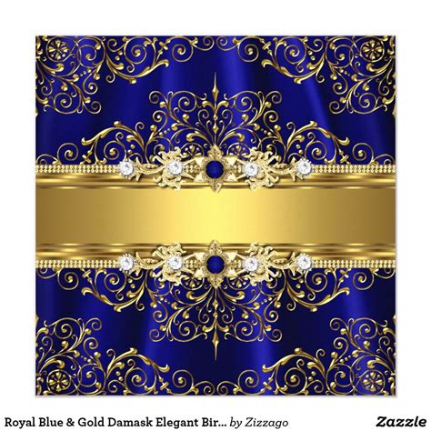 Royal Blue And Gold Adamaszku Elegant Card Birthday Party Zazzle