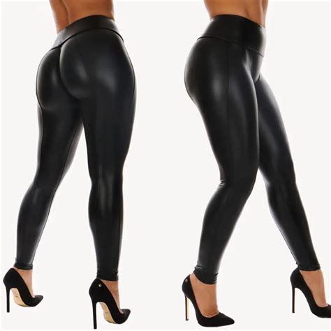 New Women Shiny Bling Faux Patent Leather Pants Lady Stretch Leggings