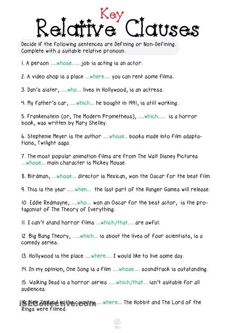 great relative clause worksheet coloring pages defining exercises