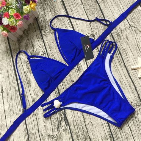 2018 Sexy Women Two Piece Push Up Bikini Set Black Blue Swimsuit Cut Out Swimwear Bandage