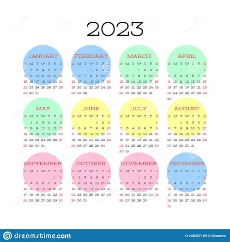 Calendar Design 2023 Year English Colorful Vector Square Wall Or