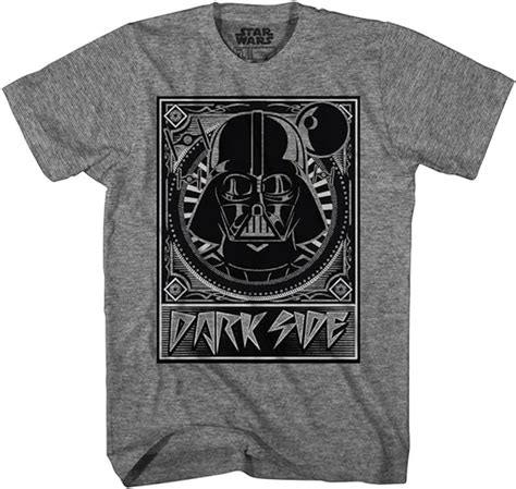 Unisex Adult Star Wars T Shirt Darth Vader Dark Side Black On Gray