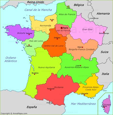 Mapa de francia para colorear, pintar e imprimir. Mapa de Político de Francia - AnnaMapa.com