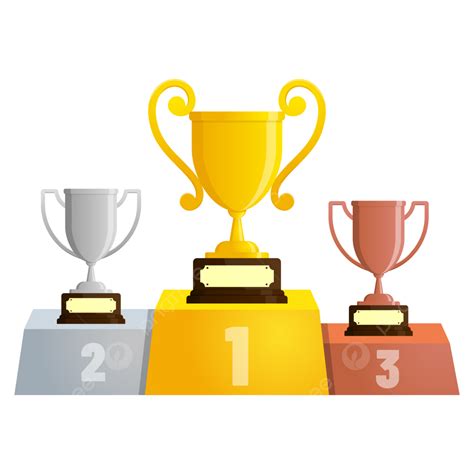 Gold Silver And Bronze Trophy With Podium Vector Trophy On Podium