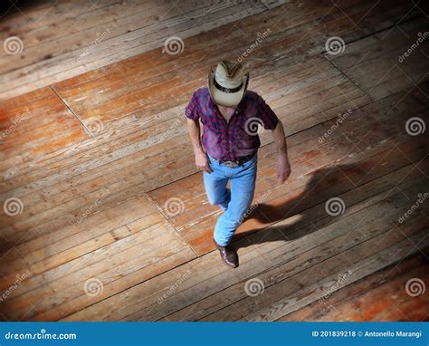 Isolated Man Of Line Dance Traditional Western Folk Music Dancers Stock