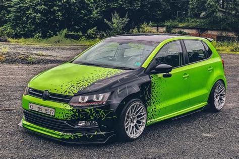 This Modified Volkswagen Polo With Black And Green Mosaic Wrap Looks
