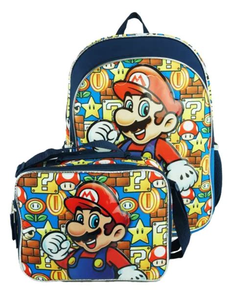 Licensed Super Mario 16 Inch Large Backpack With Matching Lunch Bag Set