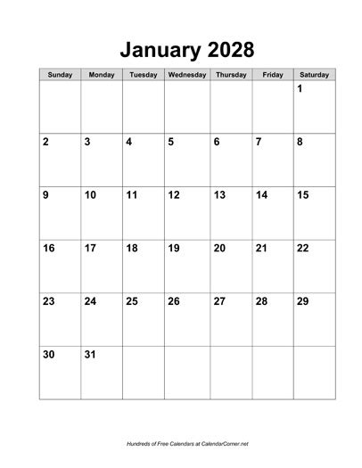 Free 2028 Calendar