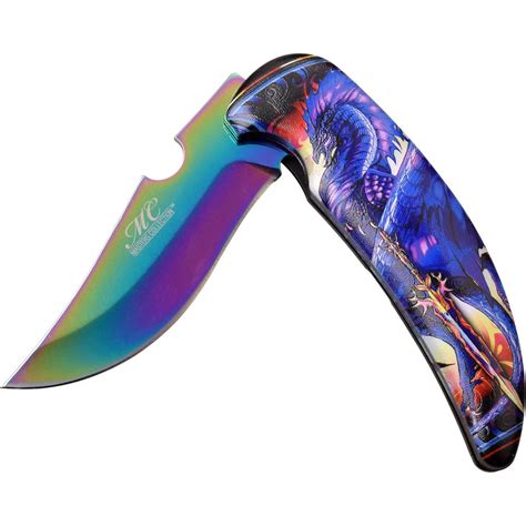 Spring Assist Folding Knife Rainbow Mirror Blade 4 Blade