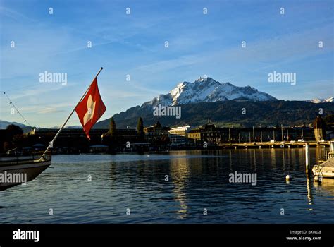 Imposing Mount Pilatus From Waterfront Promenade Along Lake Luzern