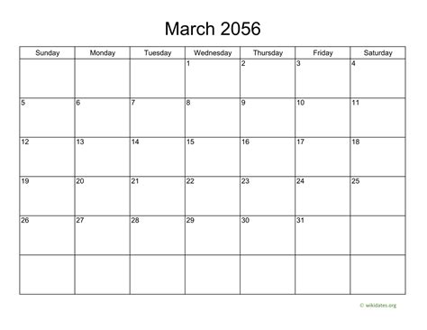 Basic Calendar For March 2056