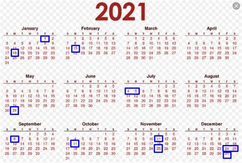 2021 Federal Holiday Calendar List Of United States Federal Holidays